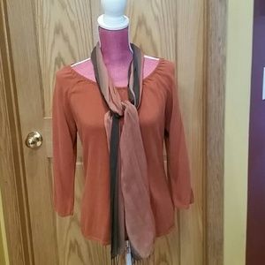 Notations orange lightweight sweater with scarf